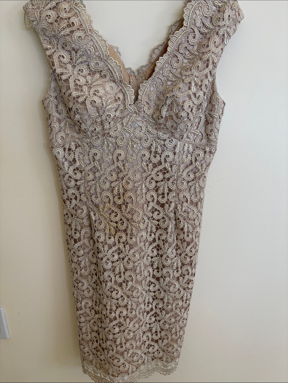 MARINA Lace V-Neck Midi Dress in Taupe
